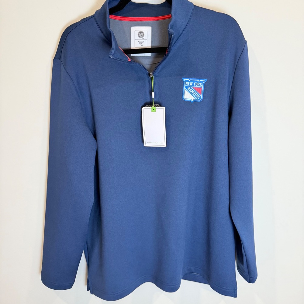New York Rangers FE Quarter Zip Pullover Shirt L/G Blue NHL Hockey
